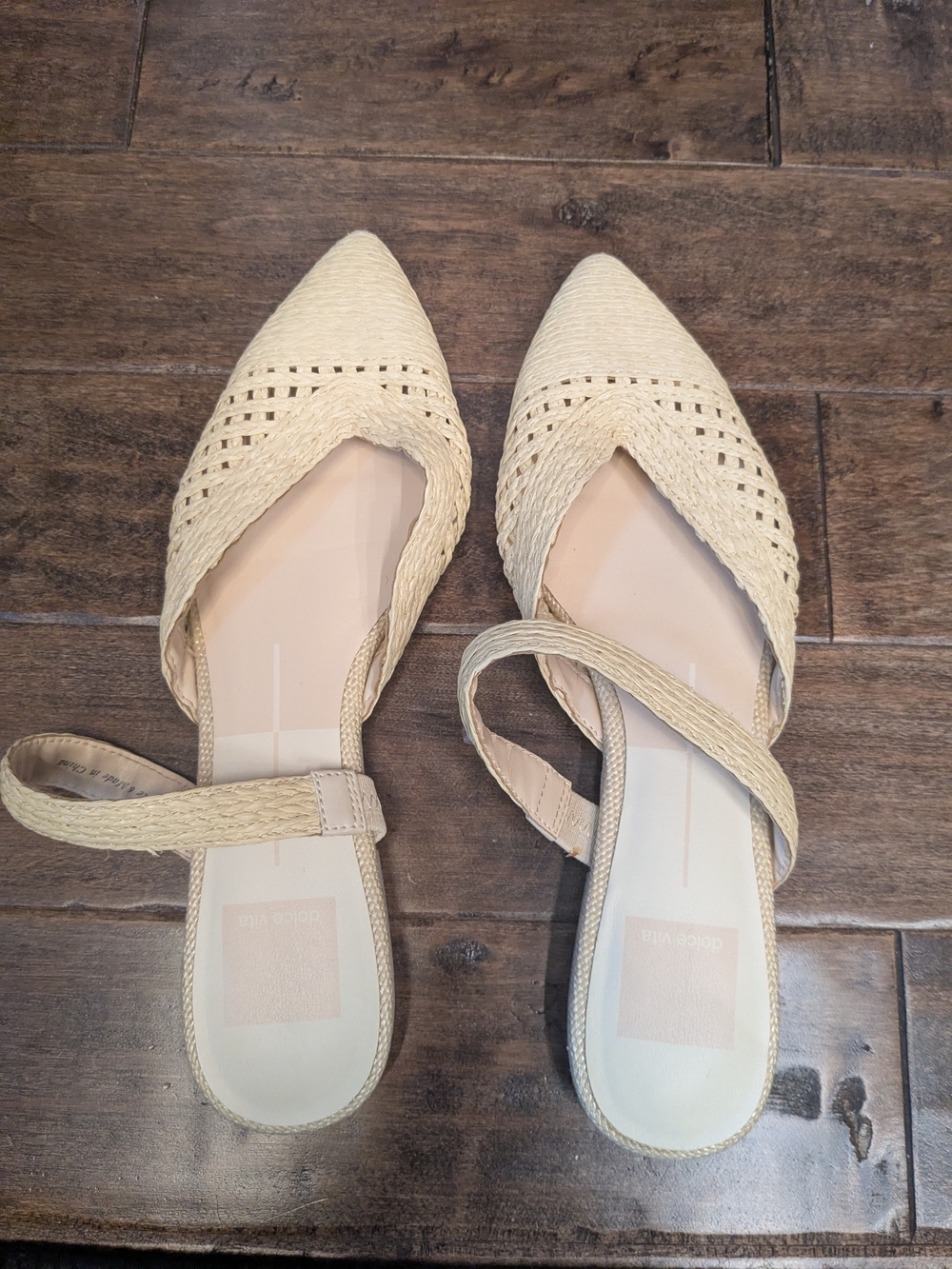 Dolce Vita Woven Pointed-Toe Slingback Flats in Beige